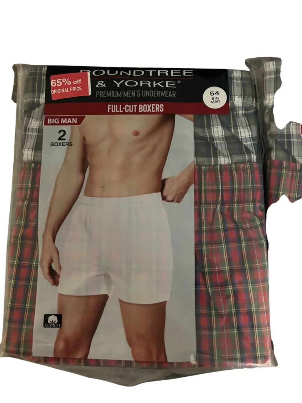 Roundtree & Yorke Big Man Full-Cut Boxers 54 100% Cotton plaid underwear